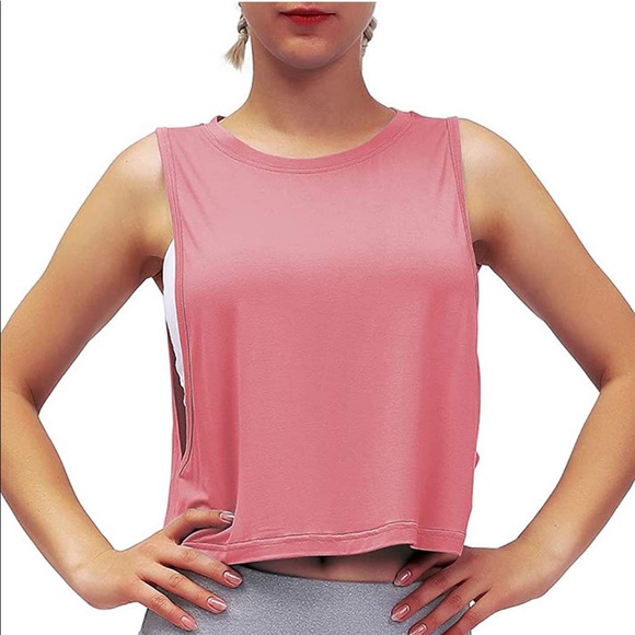 Women’s Cropped Muscle Tank Flowy Mesh Workout Top Size Small Rose Pink Like New - Picture 13 of 15